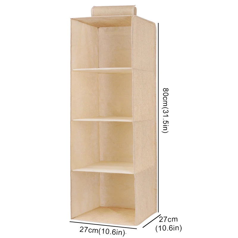 Cotton Linen Hanging Storage Bag Drawer Style Wardrobe Organizer Box Clothes Organizer Holder Collapsible Hanging Storage Shelve