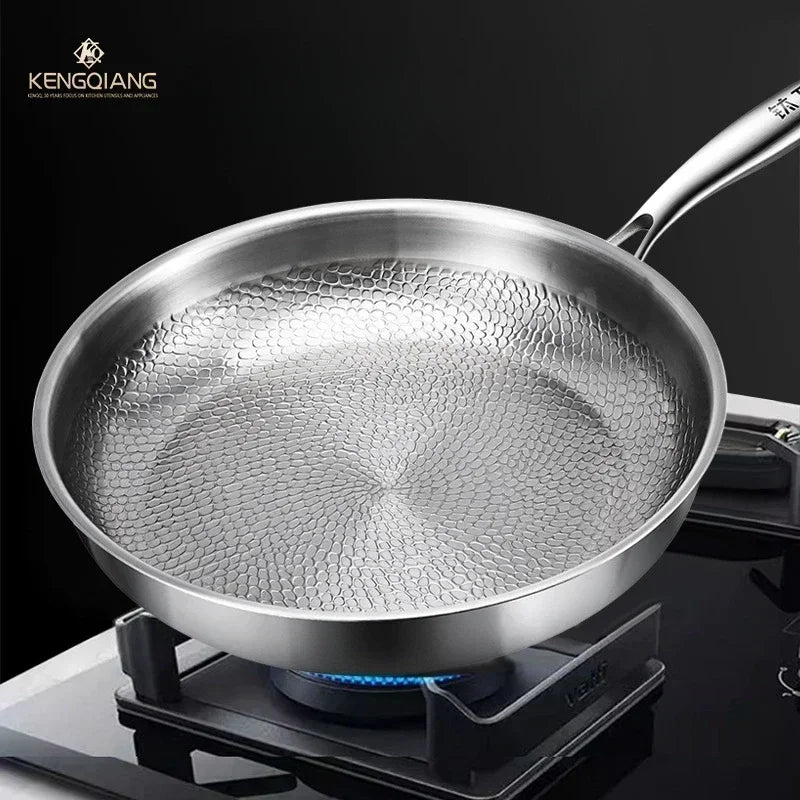 KENGQIANG Pure titanium frying pan uncoated non stick pan Fish scale hammer pattern Titanium alloy home wok kitchen cookware