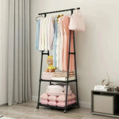 Floor-Standing Coat Rack Triangle Pulley Clothes Racks with Wheels Household Simple Coat Shelf Bedroom Hanging Clothes Rack