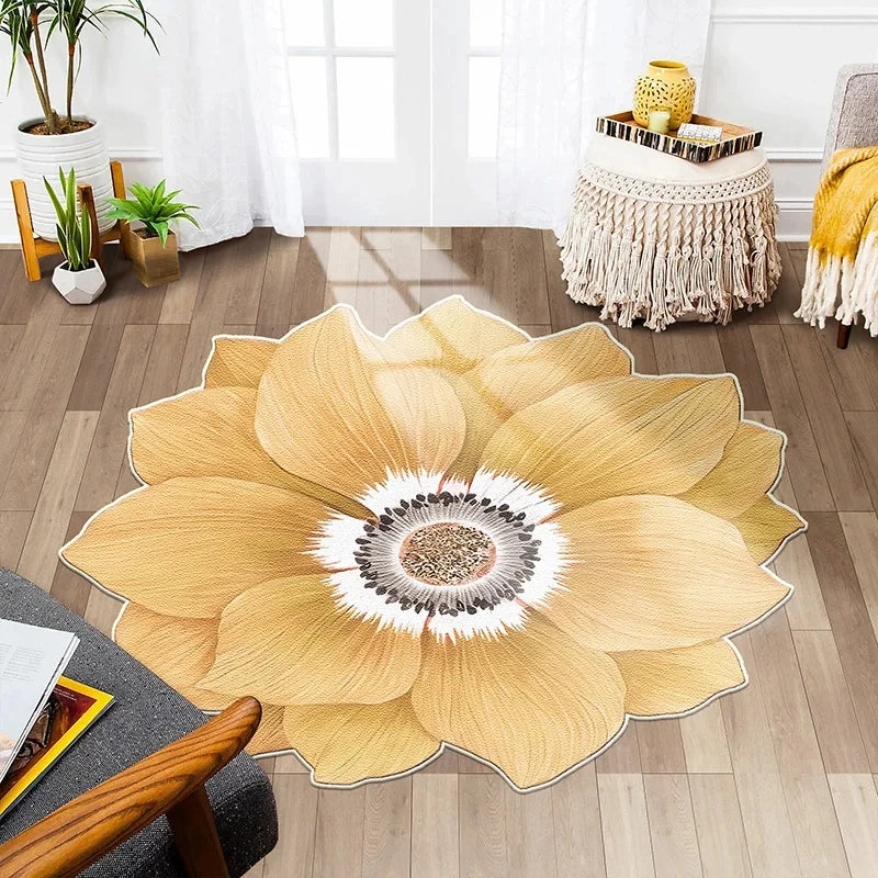 Flower Shape Carpet Soft Round Kitchen Floor Mat Peony Art Rug Living Room Bedroom Bedside Carpet Anti-slip Hallway Door Mat