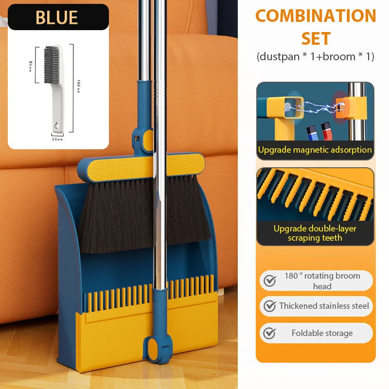 Folding Broom Dustpan Floor Brush Set Indoor Non-stick Hair Long Handle Broom With Stand Up Dustpan Combo Set Household Tool New