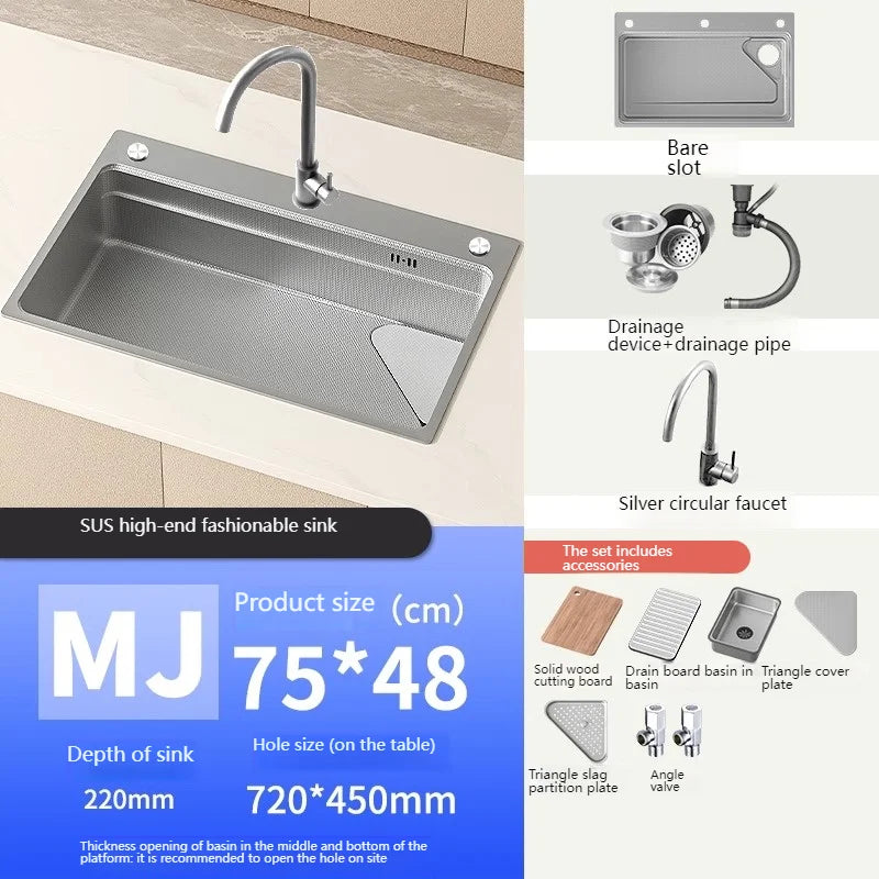 304 Stainless Steel Kitchen Sink Silver Embossed Large Single Slot Undermount Basin Dishwasing Sinks For Kitchen