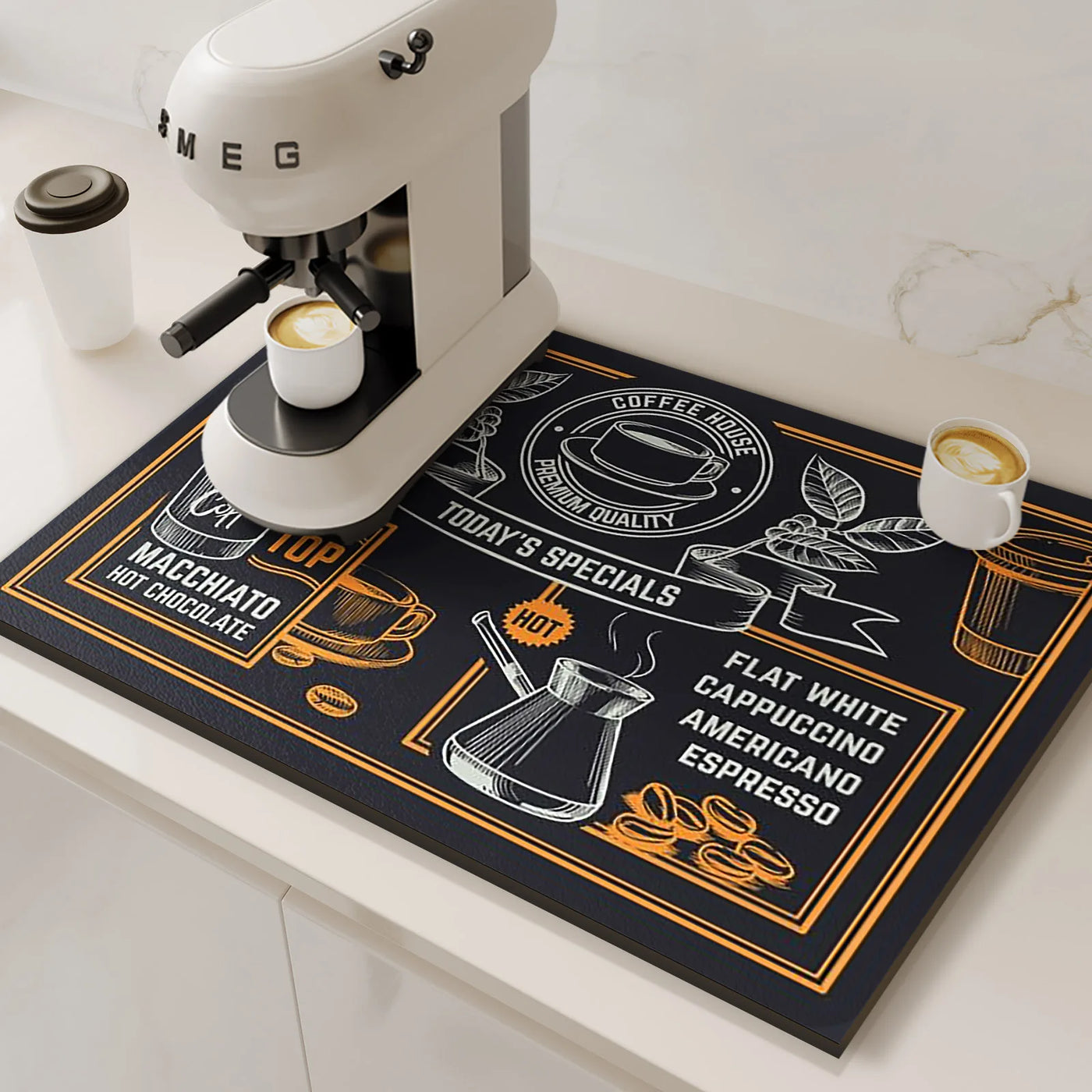 Retro Coffee Maker Mat Kitchen Drain Pad Non-slip Dish Drying Mats Quick Dry Tableware Faucet Placemat Dinnerware Washable