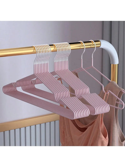 10pcs- Metal Traceless No-slip Clothes Hangers, Durable Strong Clothes Racks, Household Space Saver For Organization Of Bedroom,