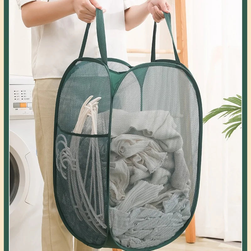 Horizontal Foldable Laundry Basket Mesh Cloth Breathable Laundrys Hamper Large Capacity Storage Baskets Home Accessories