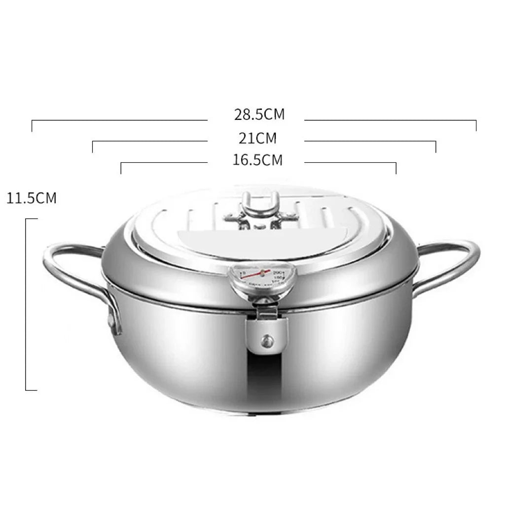 Stainless Steel Oil Pan Household Thermometer With Cover Tempura Oil Fryer Small Oil Saving French Fries Frying Pan