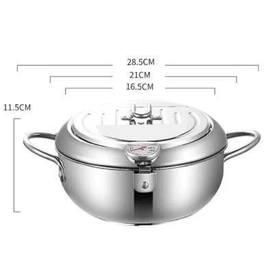 Stainless Steel Oil Pan Household Thermometer With Cover Tempura Oil Fryer Small Oil Saving French Fries Frying Pan