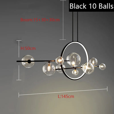 Modern Glass Ball LED Chandeliers Black Clear Bubble Pendant Lights for Dining Living Room Kitchen Lamparas Colgantes Para Techo