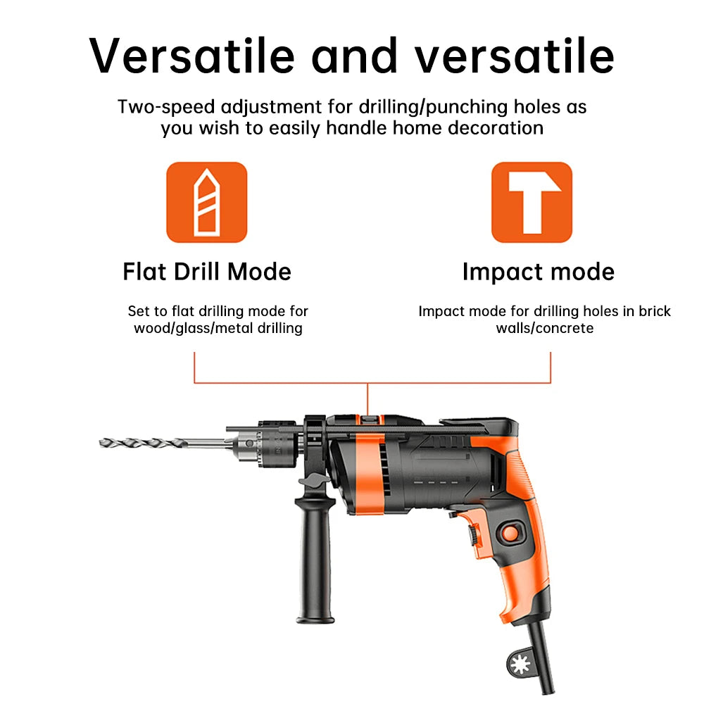 AC220V Impact Drill 1000W 1280W 3000RPM Electric Pistol Drill Household Multifunction Electric Screwdriver Small Electric Drill