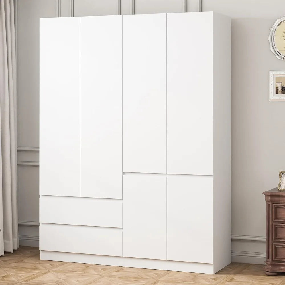 78.74" 4-Door Armoire Wardrobe Closet, with Drawers and Shelves,Armoires and Wardrobes with Hanging Rod, Wooden Wardrobe Closet