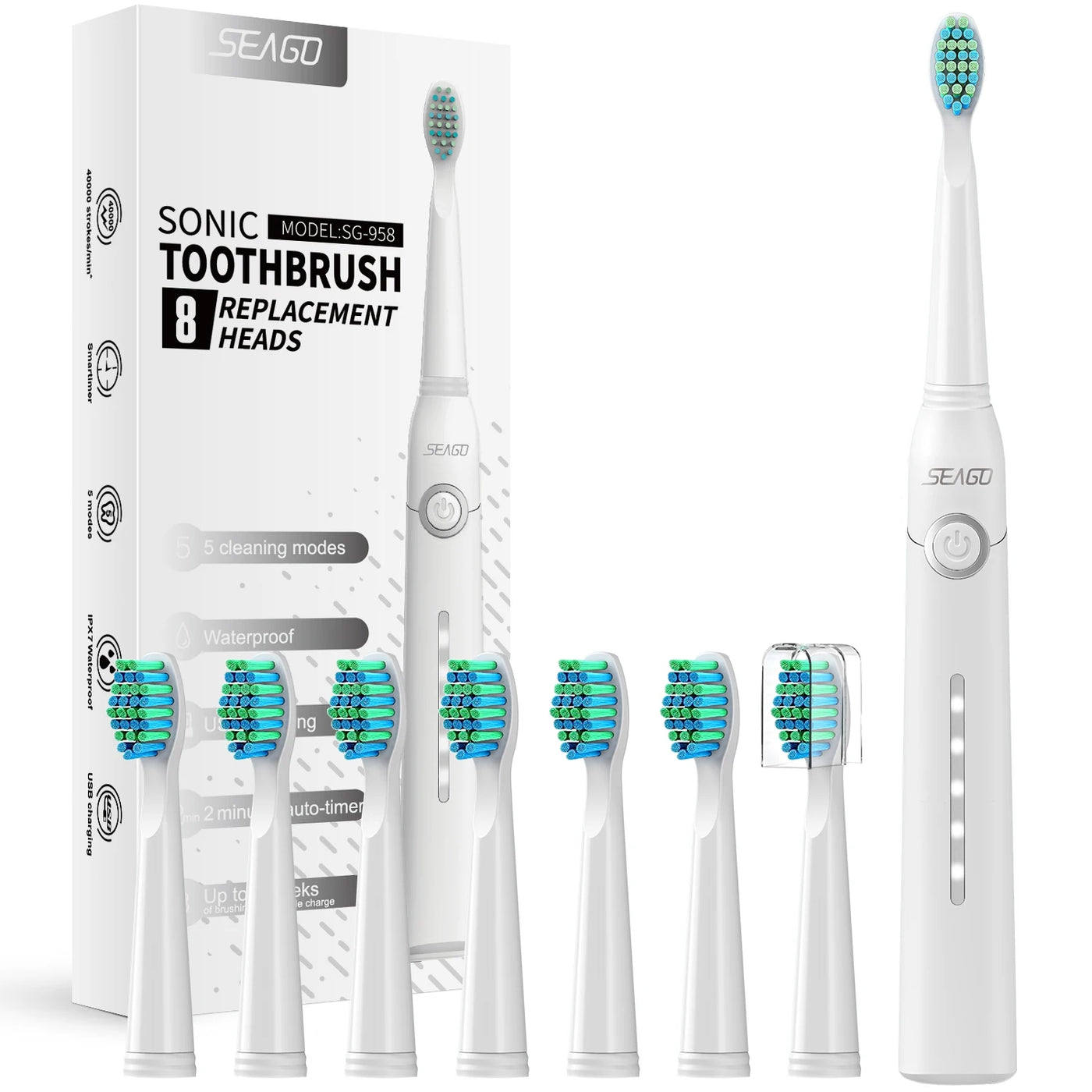 Seago Sonic Electric Toothbrush Tooth brush USB Rechargeable adult Waterproof Ultrasonic automatic 5 Mode with Travel case