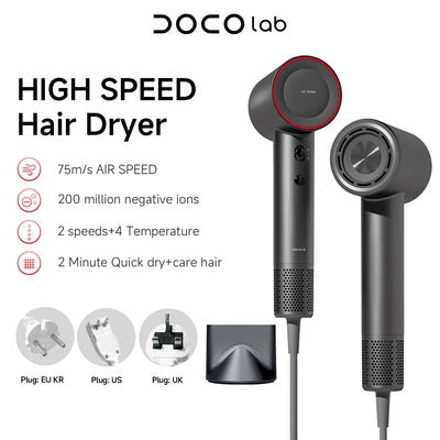 DOCO High Speed Hair Dryer 75m/s 200 million Negative Ions Hair Care 11000 Rpm Professional Lightweight Home Travel Gift