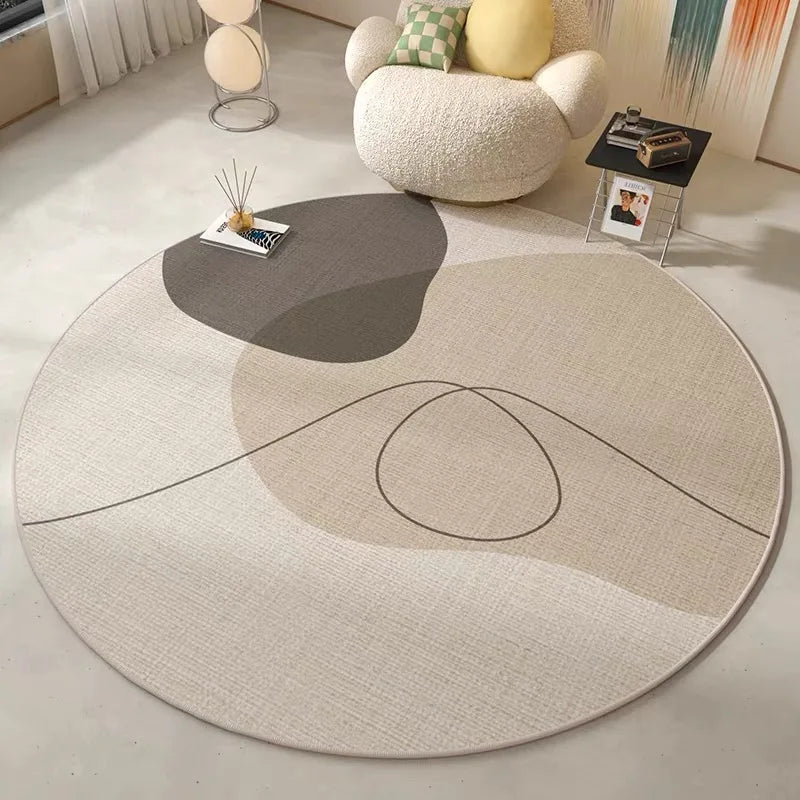 Japanese Abstract Style Crystal Pile Round Carpet Home Living Room Bedroom Decorative Mats Anti-slip Dirty Resistant Washable