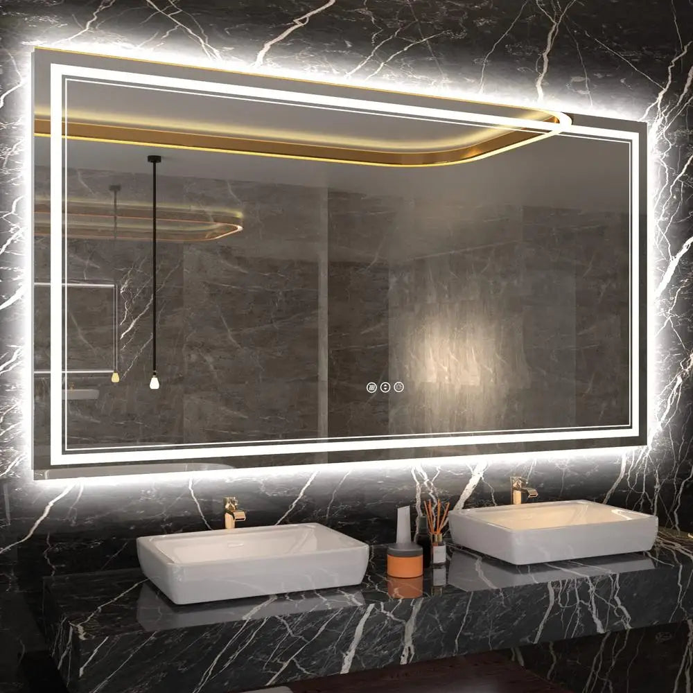 Modern LED Vanity Mirror Anti-Fog Backlit Bathroom Mirror Tempered Glass Easy Install