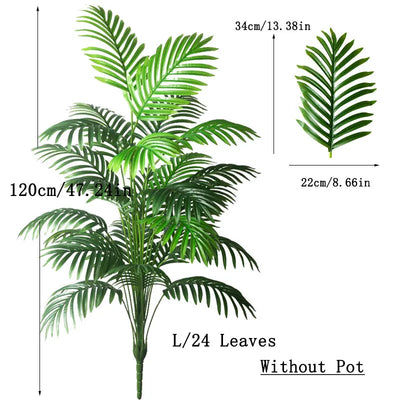 90-120cm Large Artificial Palm Tree Fake Tropical Plants Plastic Monstera Leaves Big Palm Tree Foliage for Home Garden Decor