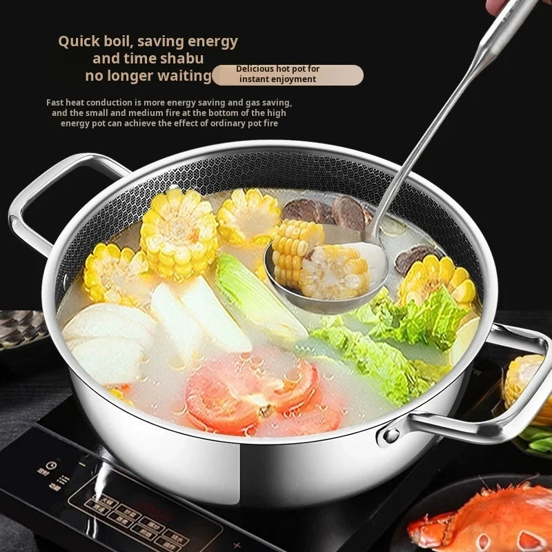 28CM Stainless Steel Soup Pot Household Non-stick Pot Smokefree Hot Pot Special Soup Pot Induction Gas Stove Universal Soup Pot