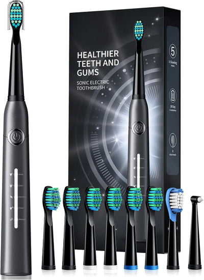 Electric Toothbrush for Adults with 8 Brush Heads, Sonic Electric Toothbrush with 40000 VPM Deep Clean 5 Modes, Rechargeable