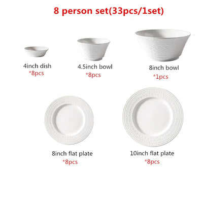 Luxury White Nordic Relief Sculpture Ceramic Tableware Ceramics Dishes Salad Soup Bowl Flat Plates Serving Tray Dinnerware Set