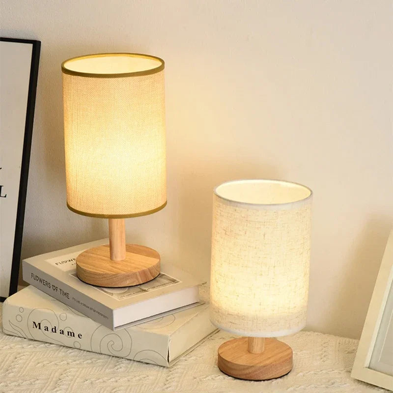 LED Bedside Table Lamps Simple Chinese Style Decoration Table Lamps Dimmable USB Plug Fabric Lampshade Bedroom Night Light