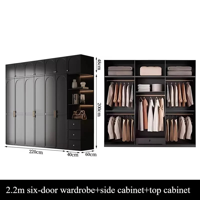 French Retro Style Black Wardrobes Storage Multilayer Cabinet Open Closets Wardrobes Bedroom Drawers Rangement Chambre Furniture