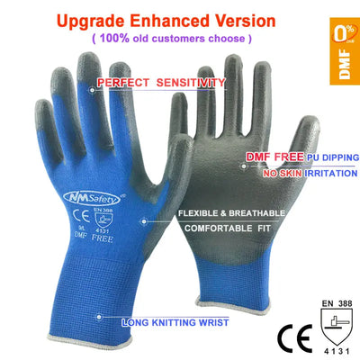 24Pieces/12 Pairs Safety Working Gloves Black Pu Nylon Cotton Glove Industrial Protective Work Gloves NMSafety Brand Supplier