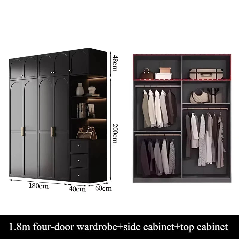 French Retro Style Black Wardrobes Storage Multilayer Cabinet Open Closets Wardrobes Bedroom Drawers Rangement Chambre Furniture