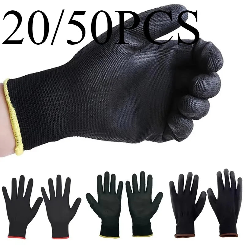 20/50PCS Coating Nylon PU Work Gloves Safety Non-slip Durable Coating Nylon PU Work Gloves Camping Lock Edge Colour Random