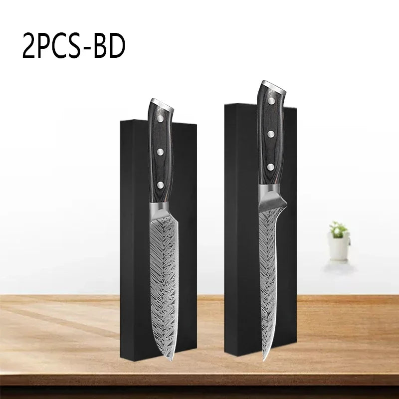 WXCOO Professional Kitchen Chef Knives Set Stainless Steel Boning Knife Damascus Steel Pattern Cleaver Fruit Bread Santoku Knife