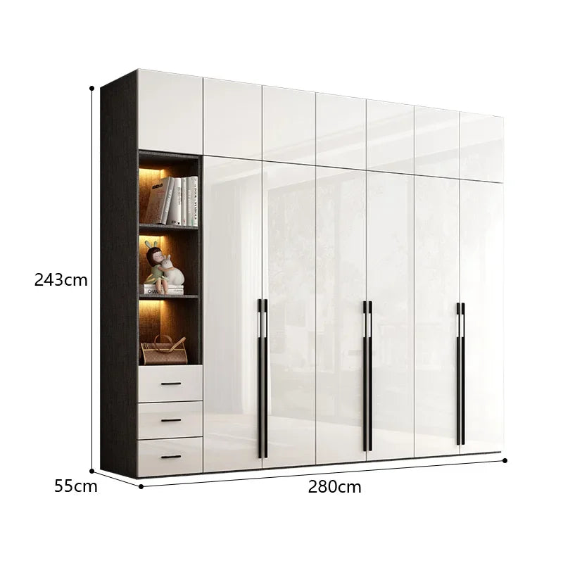 Modern minimalist light luxury high-gloss wardrobe bedroom swing door Nordic large wardrobe locker glass door  closet