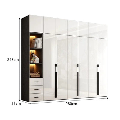 Modern minimalist light luxury high-gloss wardrobe bedroom swing door Nordic large wardrobe locker glass door  closet