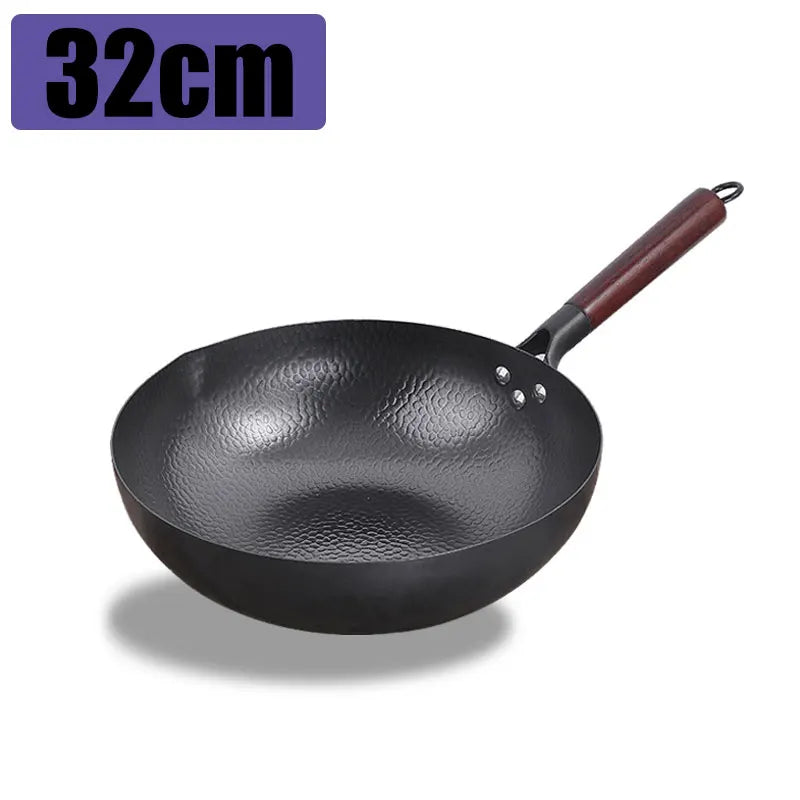 34cm Cast Iron Cauldron Wok Non-stick Skillet Wok Frying Pan Egg Pan Gas Stove Pancake Pan for Home Kitchen Cooking Pots