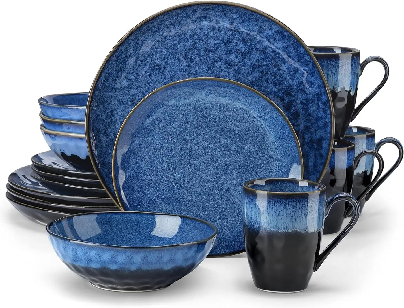 vancasso 16 Pieces Blue Dinnerware Set, Reactive Glaze Dish Set, Plates and Bowls Set