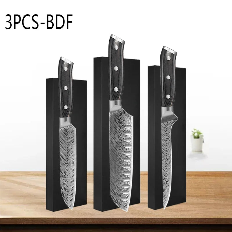 WXCOO Professional Kitchen Chef Knives Set Stainless Steel Boning Knife Damascus Steel Pattern Cleaver Fruit Bread Santoku Knife