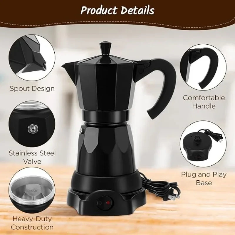 300ML Electric Coffee Pot Italian Coffee Pot Espresso Makers Portable Aluminum Electric Mocha Pot for Cafe Office Restaurant Use