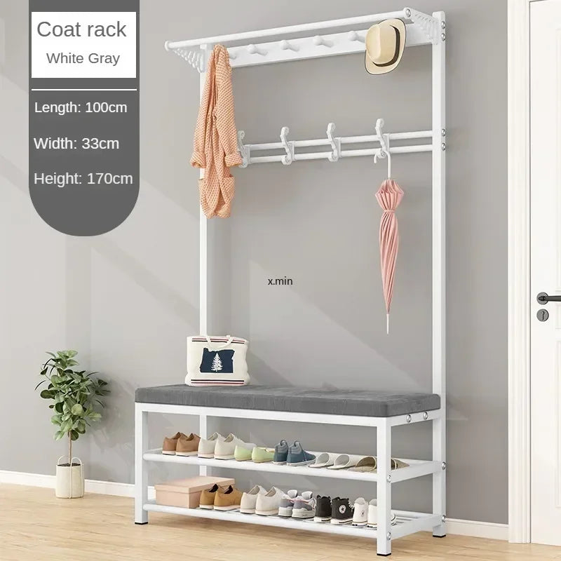 Mobile Coat Rack Shoe Bench Bedroom Metal Hanging Clothing Home Entryway Furniture Clothes Rack Shoe Bedroom Stool