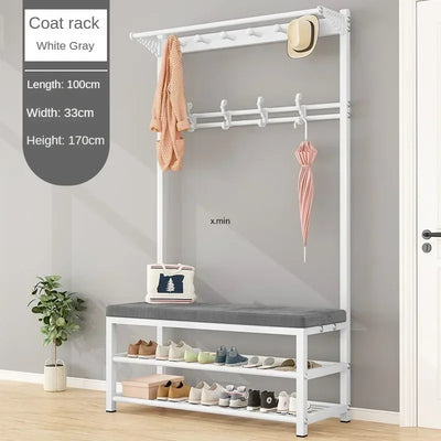 Mobile Coat Rack Shoe Bench Bedroom Metal Hanging Clothing Home Entryway Furniture Clothes Rack Shoe Bedroom Stool