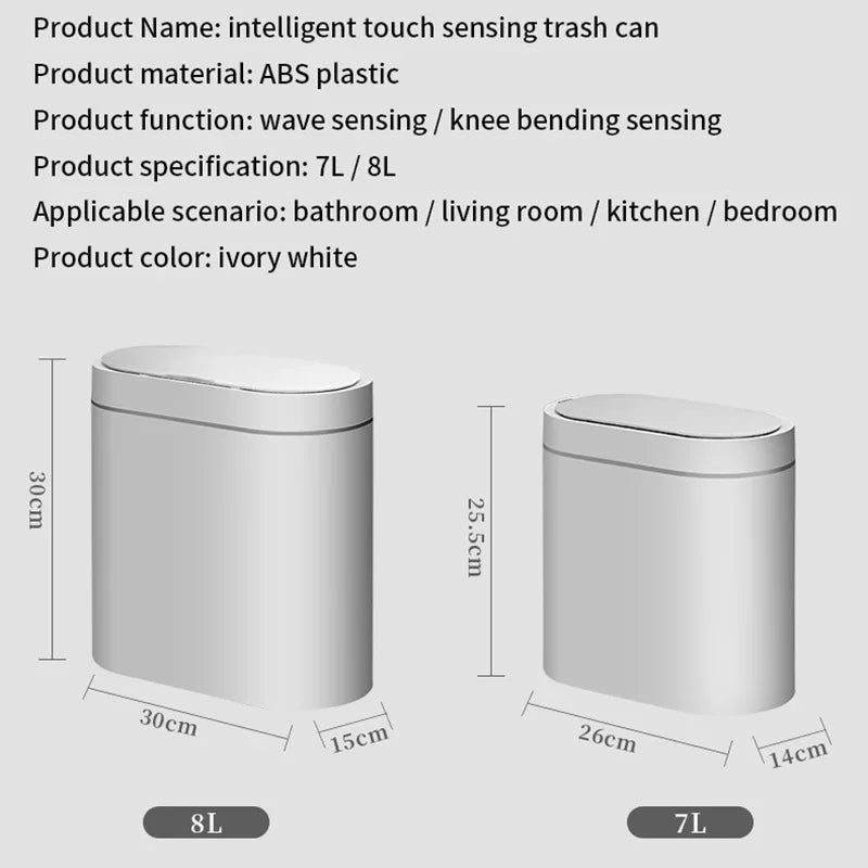 7L Automatic Bathroom Trash Can with Lid, Touchless Small Trash Can, Motion Sensor Waterproof Garbage Can for Kitchen, Bedroom