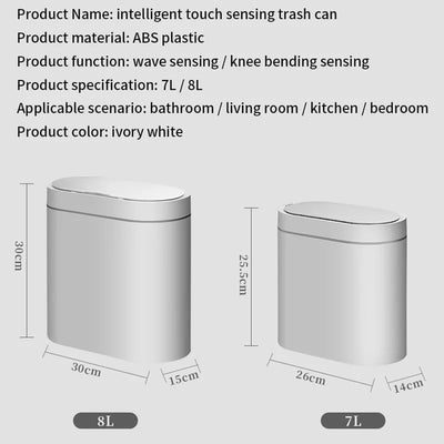 7L Automatic Bathroom Trash Can with Lid, Touchless Small Trash Can, Motion Sensor Waterproof Garbage Can for Kitchen, Bedroom