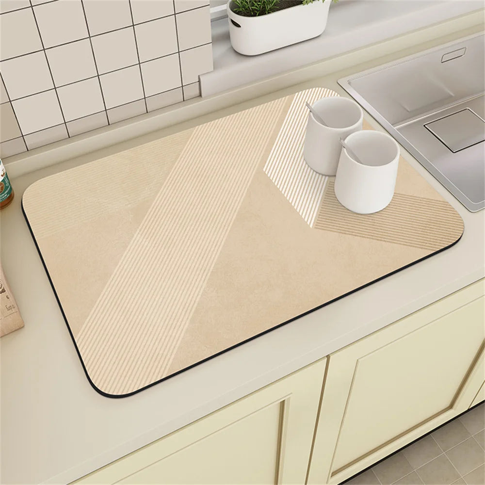 Coffee Machine Drain Mat Kitchen Countertop Absorbent Mat Cream Lines Simple Table Washable Dry Non-slip Mat