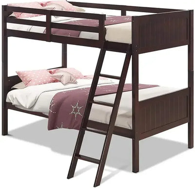 Bunk Beds Convertible 2 Individual Twin Beds for Kids Children, Solid Rubberwood Bunk Bed with Ladder and Safety Rail, Beds Kids