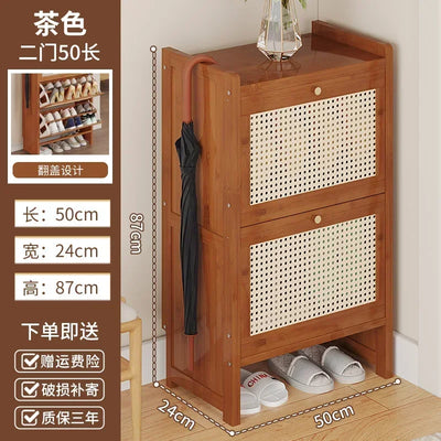 Bamboo Multi-layer Shoes Organization Rattan Flip Shoe Rack Living Room Against The Wall Boot Shelf Versatile Storage Cabinet