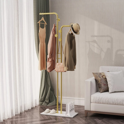 Metal Coat Rack Stand Hall Tree Clothing Rack with Marble Base Free Standing Coat Hanger Stand Gold Garment Rack Hat Stand