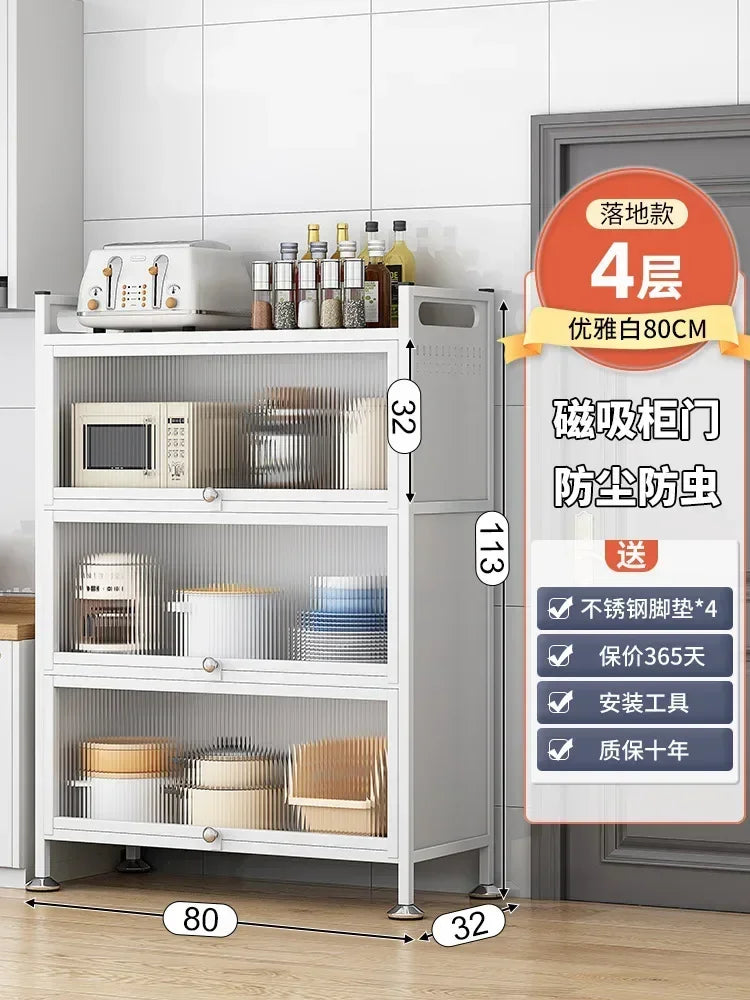 Modern Kitchen Cabinet Hutch Movable Full Door Glass Cabinet Storage Display Cupboards Muebles Cocina Multifunctional Furniture