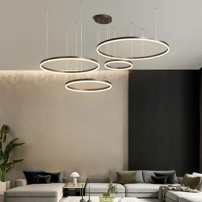 2023 Modern Led Chandelier Home Lighting Brushed Rings Chandelier Lighting Hanging Lamp Gold&Coffee color Ceiling Mounted