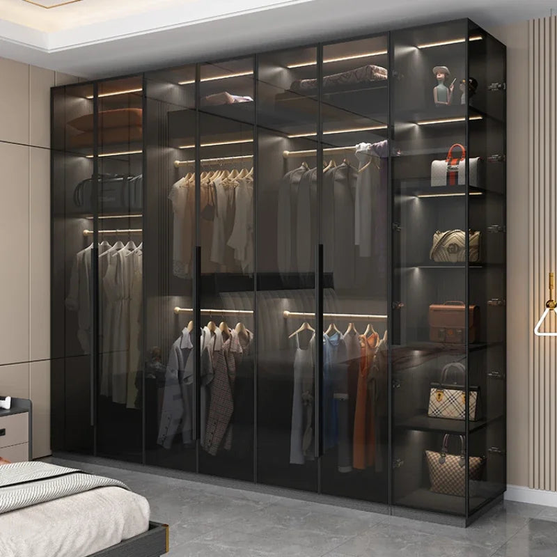 With Glass Doors Wardrobes Multilayer Luxury Storage Open Closets Wardrobes Cabinet Shelves Guarda Roupas Bedroom Furniture