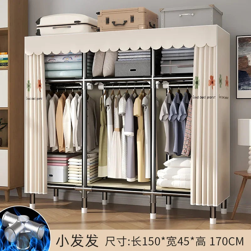 Durable Alloy Steel Wardrobe  HighCapacity Closet with Polyester Taffeta, Easy Clean Bedroom Storage, Clothing Organizer