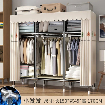 Durable Alloy Steel Wardrobe  HighCapacity Closet with Polyester Taffeta, Easy Clean Bedroom Storage, Clothing Organizer