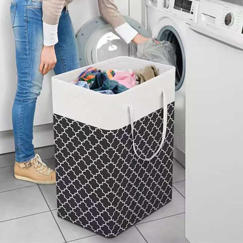 Home Bathroom Foldable Laundry Basket Dirty Laundry Storage Bucket with Printed Pattern for Bedroom, Living Room, Toy Storage