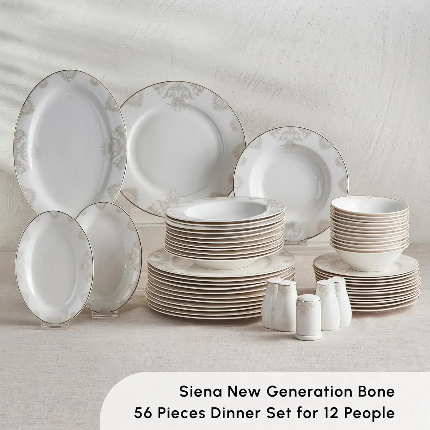 Dinner Sets for 12 People, 56-Piece Luxury Dinner Sets with Gold Trim, Dinner Plates, Pasta Bowls,Salad/Cereal/Soup