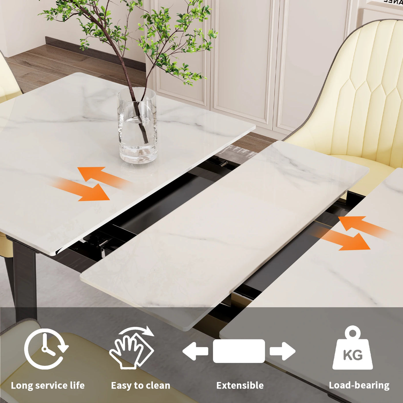 160cm 6-8 People Modern Dining Table Rectangular Kitchen Dining Table Space-Saving Expandable Dining Table Metal Frame